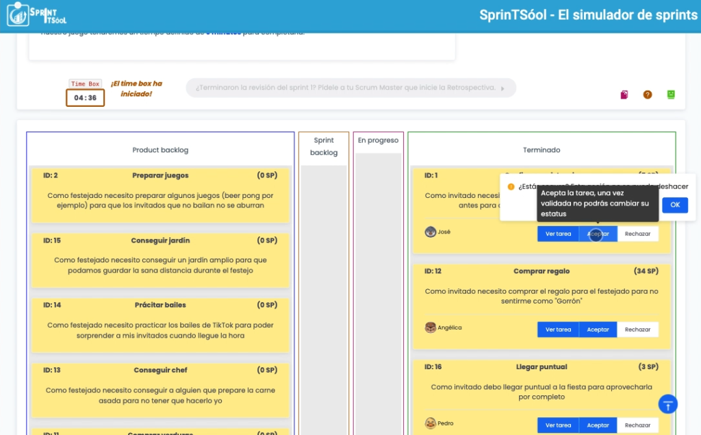 Demostrando las historias de usuario con sprintsool, el mejor simulador de sprints