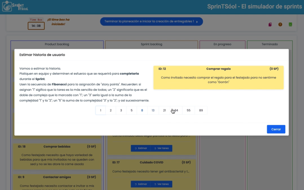 Estimando historias de usuario en sprintsool, el mejor simulador de sprints