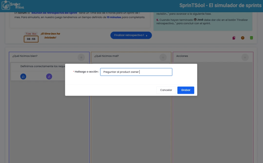 Realizando las retrospectivas en sprintsool, el mejor simulador de sprints